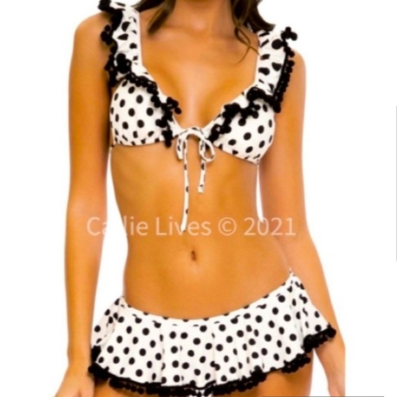 HOST PICK Polka Dot Lace Up Ruffle Swimsuit two piece - Picture 1 of 7